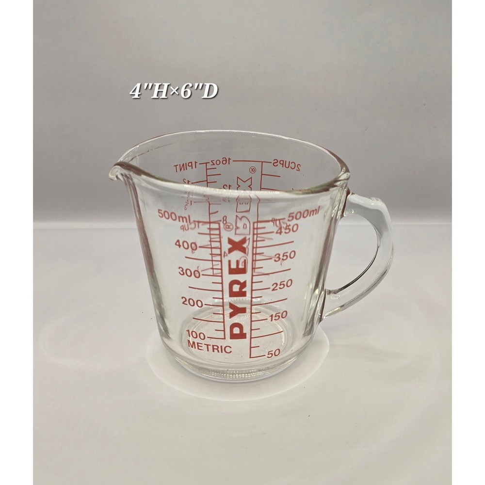 Vintage Pyrex 2 Cup Measuring Cup Red Letter Clear Glass 500ml 1 Pint Kitchen